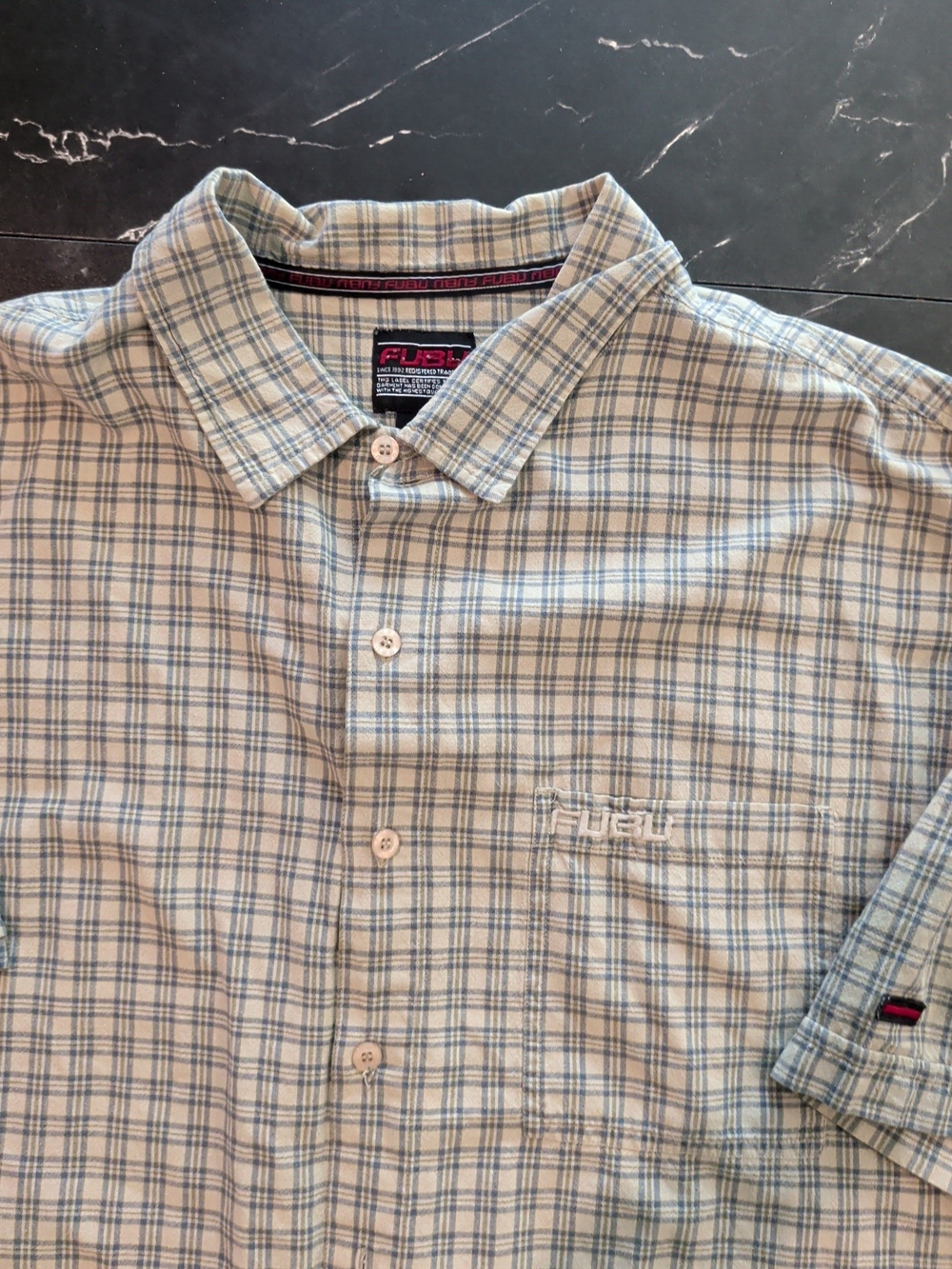 VINTAGE FUBU  Blue Plaid Men's Button-Up Shirt